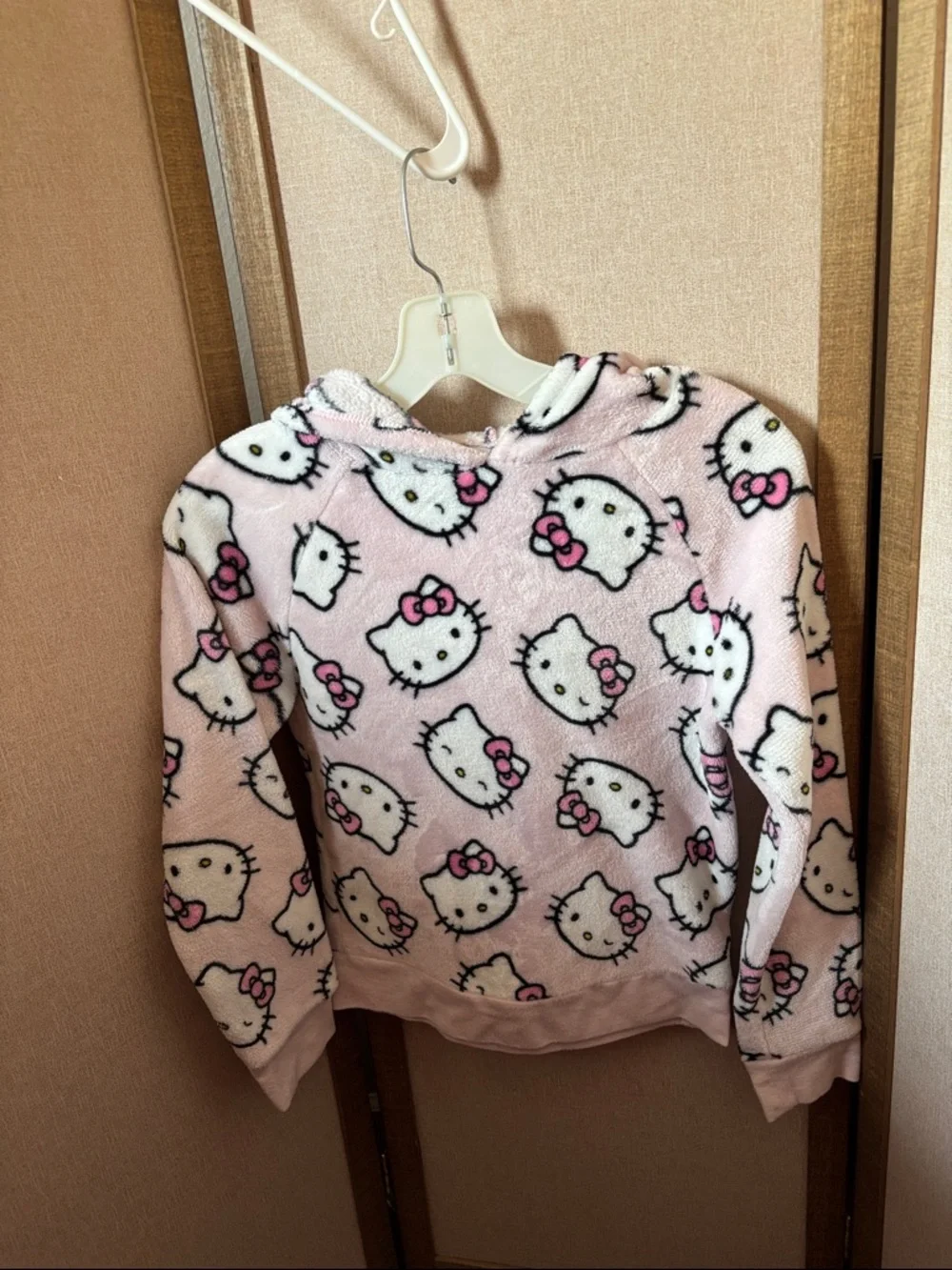 Hello Kitty Pink Plush Hoodie - Allover Character Print Medium 10/12